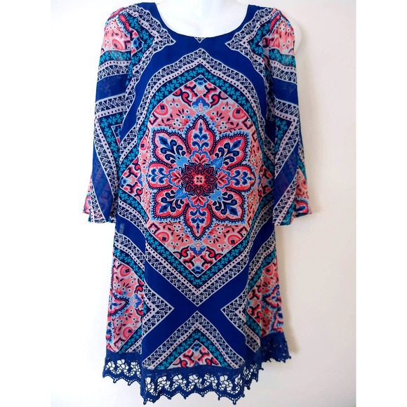 Red Camel Dresses & Skirts - Red Camel Boho Mandala Slit Sleeve Lace Hem Dress